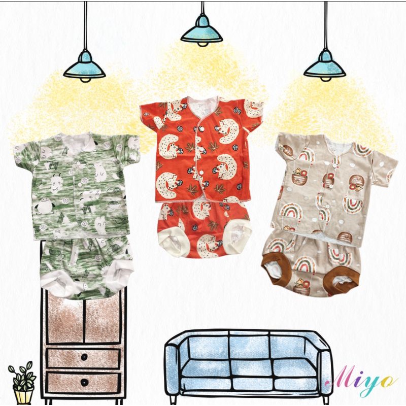 3pcs_miyo by LIBBY SETELAN PENDEK GEORGE MONKEY , dino grey series, STARGAZING  S.M.L / SETELAN MIYO BY LIBBY TERBARU