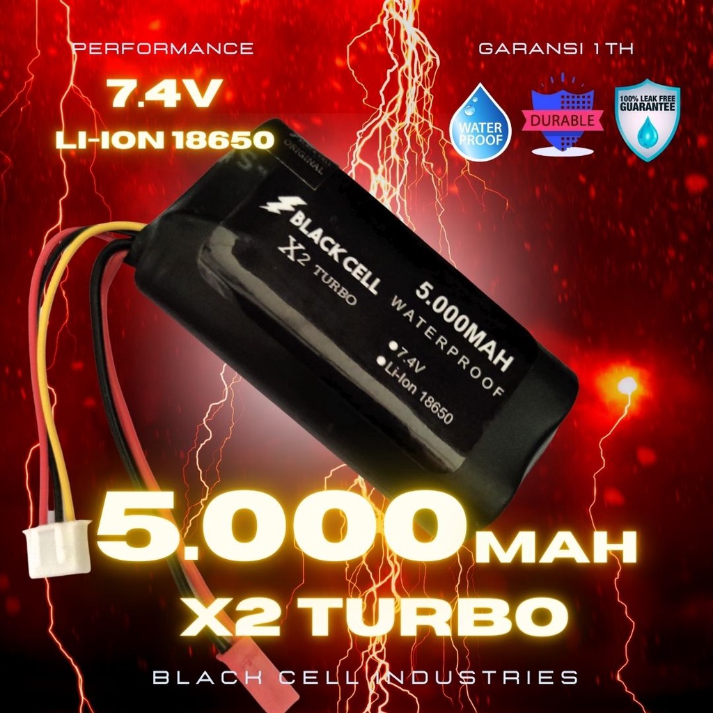 X2 TURBO BLACK CELL 7.4V 5000Mah Li Ion 18650 RC Battery Waterproof Original Batre LiIon Remote Cont