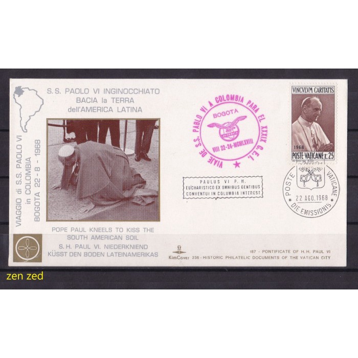 

A017 Prangko FDC SHP Vatican City 1968 Pontivicate of H.H Paul VI