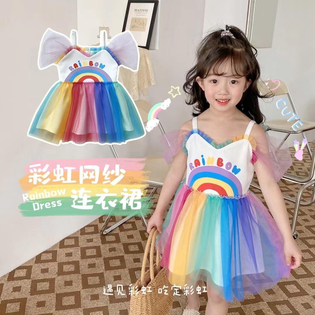 [PRINCESS KESLI] 1-9Tahun Dress Pesta Anak Perempuan Rainbow Gaun Anak Perempuan/Gaun Putri/Gaun Jala Pelangi Bayi Perempuan
