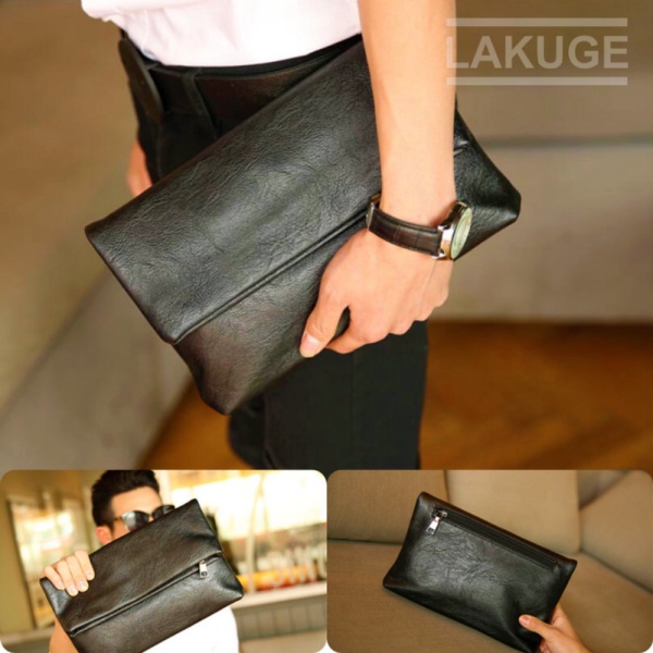 Promo Tas Clutch Kulit Pria Men Pouch Simple Leather Hitam Limited