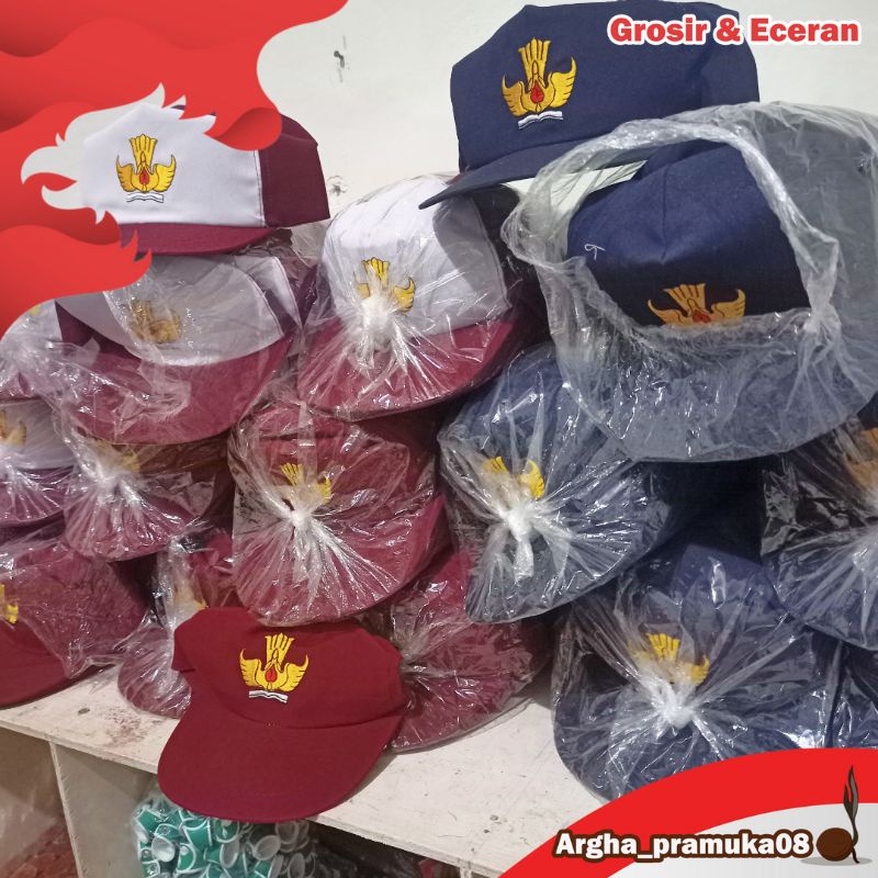 grosir topi bordir SD SMP SMA gerakan Pramuka topi satuan