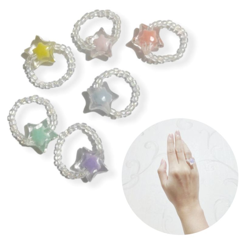 Cincin Korea Aesthetic Bintang Resin Star Elastic Ring Elastis Beads Korean Fashion Ring