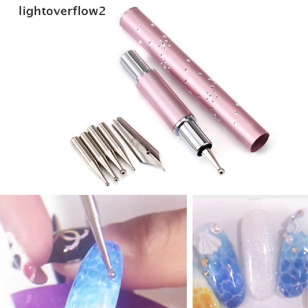 (lightoverflow2) Pen Dotting 6 Kepala Bahan Stainless Steel Untuk Kutek Gel UV