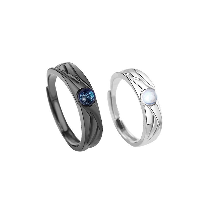 Cincin Model Terbuka Dapat Disesuaikan Aksen Moonstone Angel Devil Untuk Pria Dan Wanita