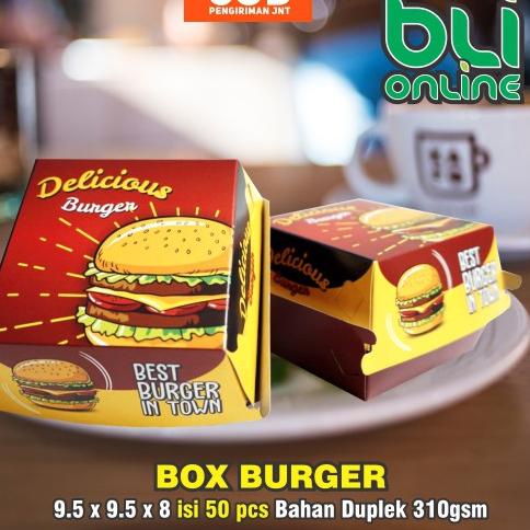 

Berkualitas오빠 Kotak Burger 9.5x9.5x8 isi 50 pcs / Dus Burger / Box Burger / Kemasan Burger /Packaging Burger