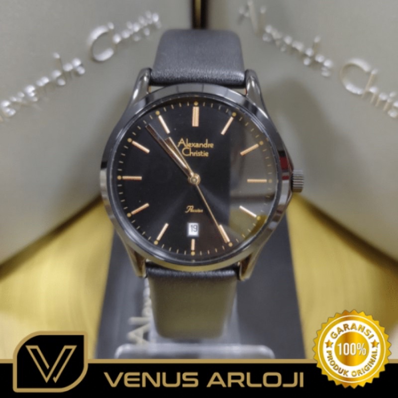Jam Alexandre Christie AC 2969 LD LIP Wanita Hitam Kulit Hitam Bulat