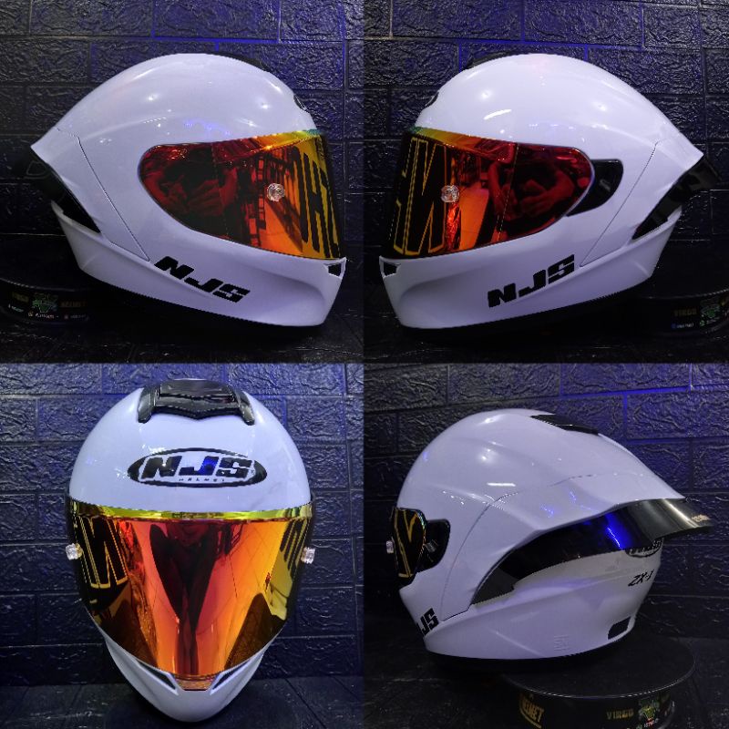HELM NJS ZX-1 SOLID WHITE DOUBLE VISOR PAKET GANTENG