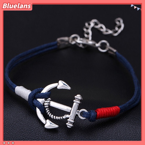 Bluelans Women Fashion Summer Jewelry Silver Anchor Multilayer Rope Braided Bracelet