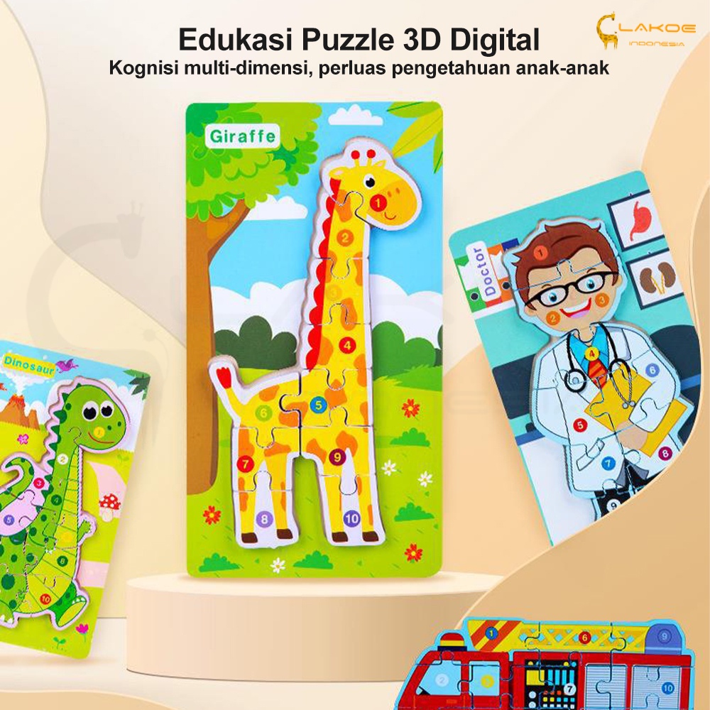 LAKOE puzle kayu edukasi anak mainan Jigsaw puzzle kayu anak