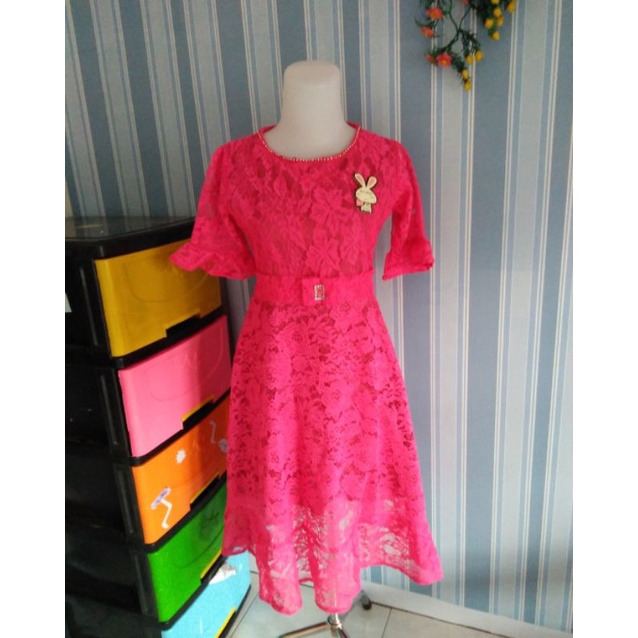 dress brokat anak / dress 9-10 tahun / baju brokat anak perempuan