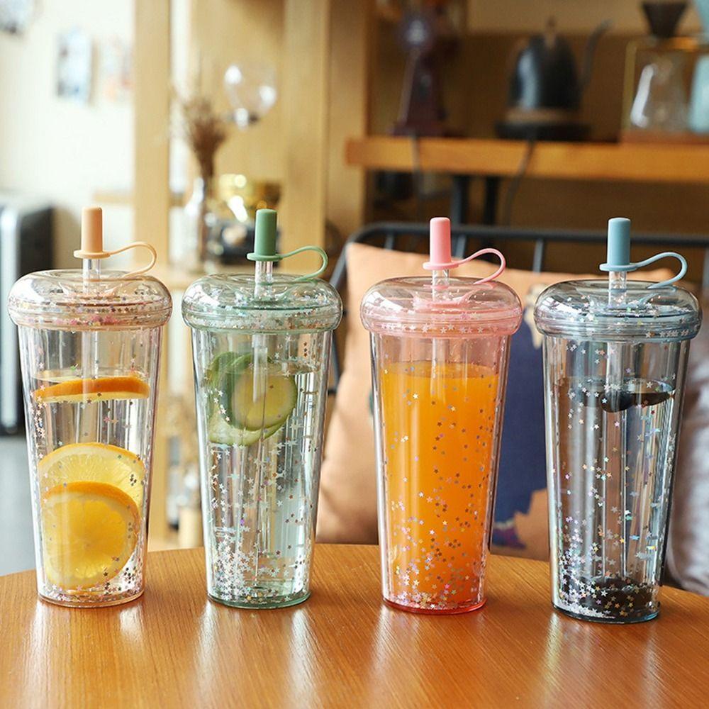 【 ELEGANT 】 Botol Air Reusable Plastik Double Layer Perjalanan Luar Ruangan Anti Bocor Sparkling Tea Cup