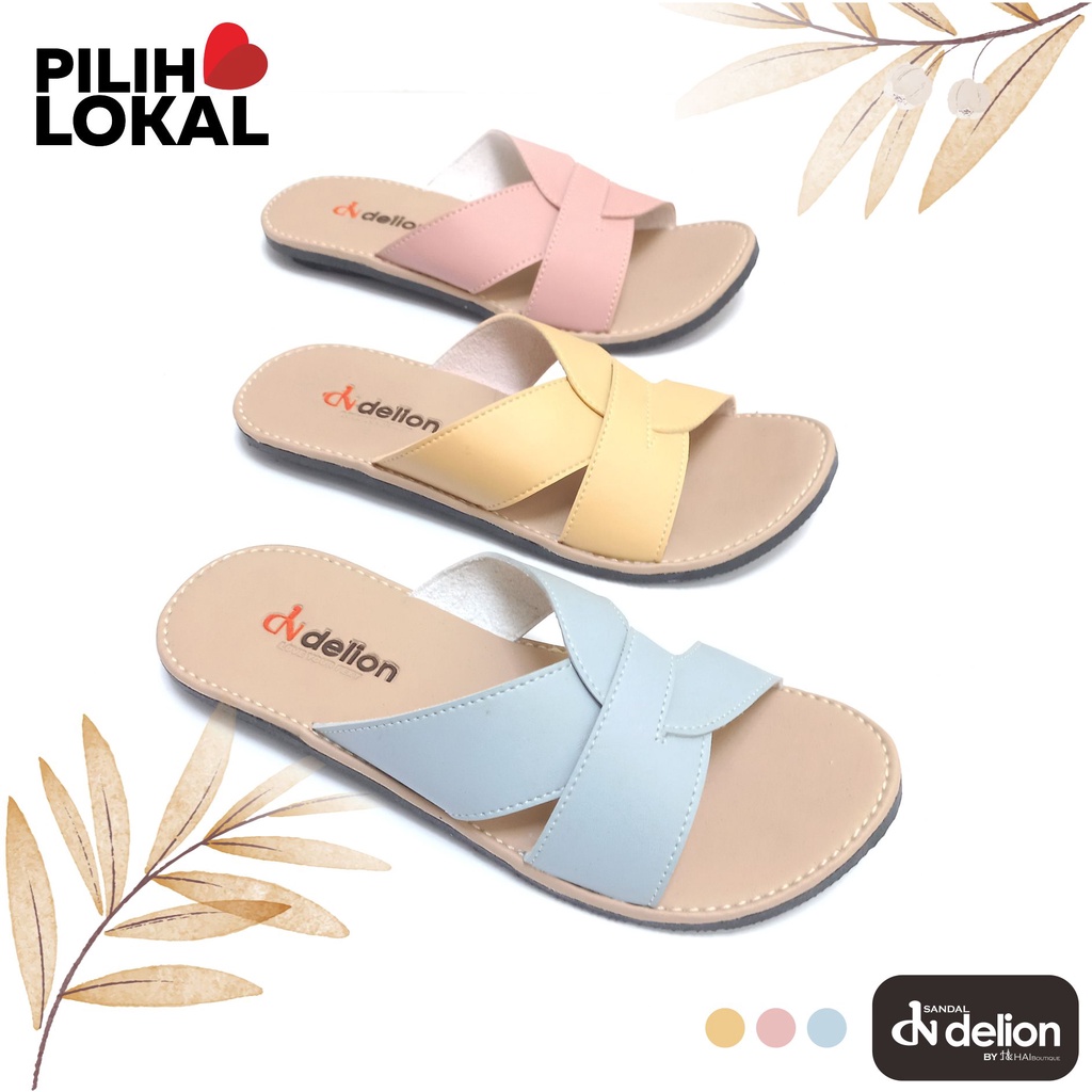 Sandal Kulit Wanita Dewasa Slop Casual Santai Empuk Nyaman Anti Licin Flat Sol Karet Nonslip Murah Terbaru Sendal Slide Teplek Lentur Selop Cewek Remaja Kekinian Warna Pastel Sandak Cewe Slip On Perempuan Jumbo Lucu Ringan (1 Kg = 3 Pasang) Awet Tahan Air