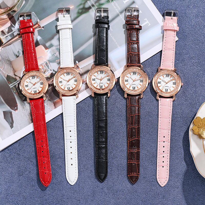 (GROSIRJAYA32) Jam Tangan Wanita Analog Strap PU Leather Corak Croco Dial Bulat Romawi Casual Quartz Fashion Import