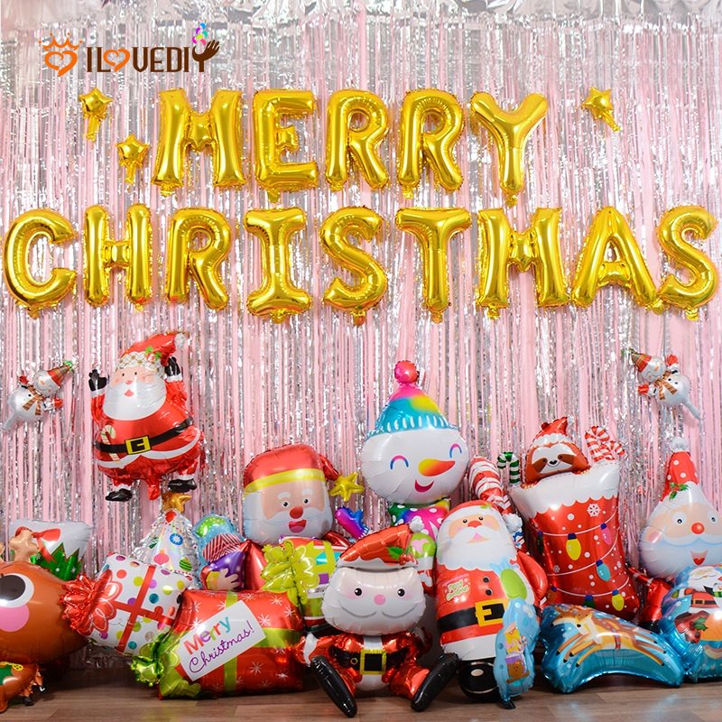 Balon Mini Bahan Aluminum Desain Santa Claus / Rusa / Snowman Untuk Dekorasi Natal