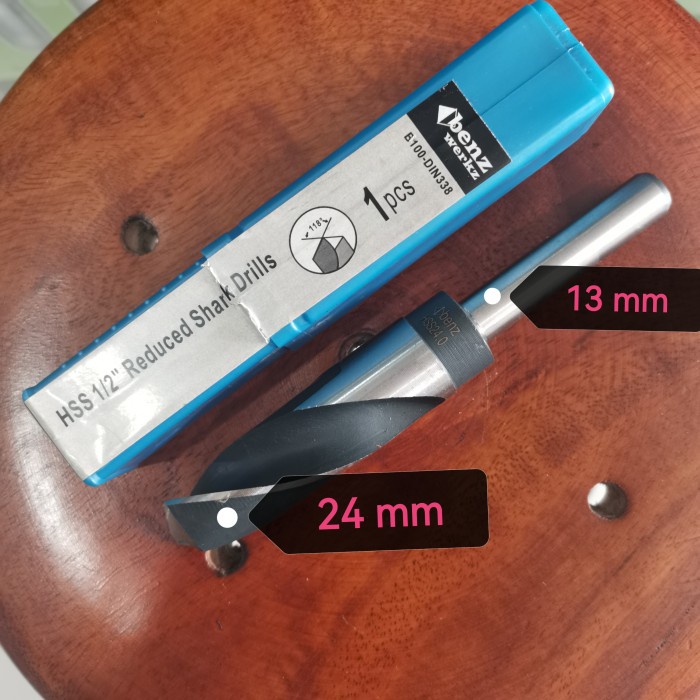Mata bor besi 24 mm as 1/2" Benz reduce shank drill bit 24 mm shank 13