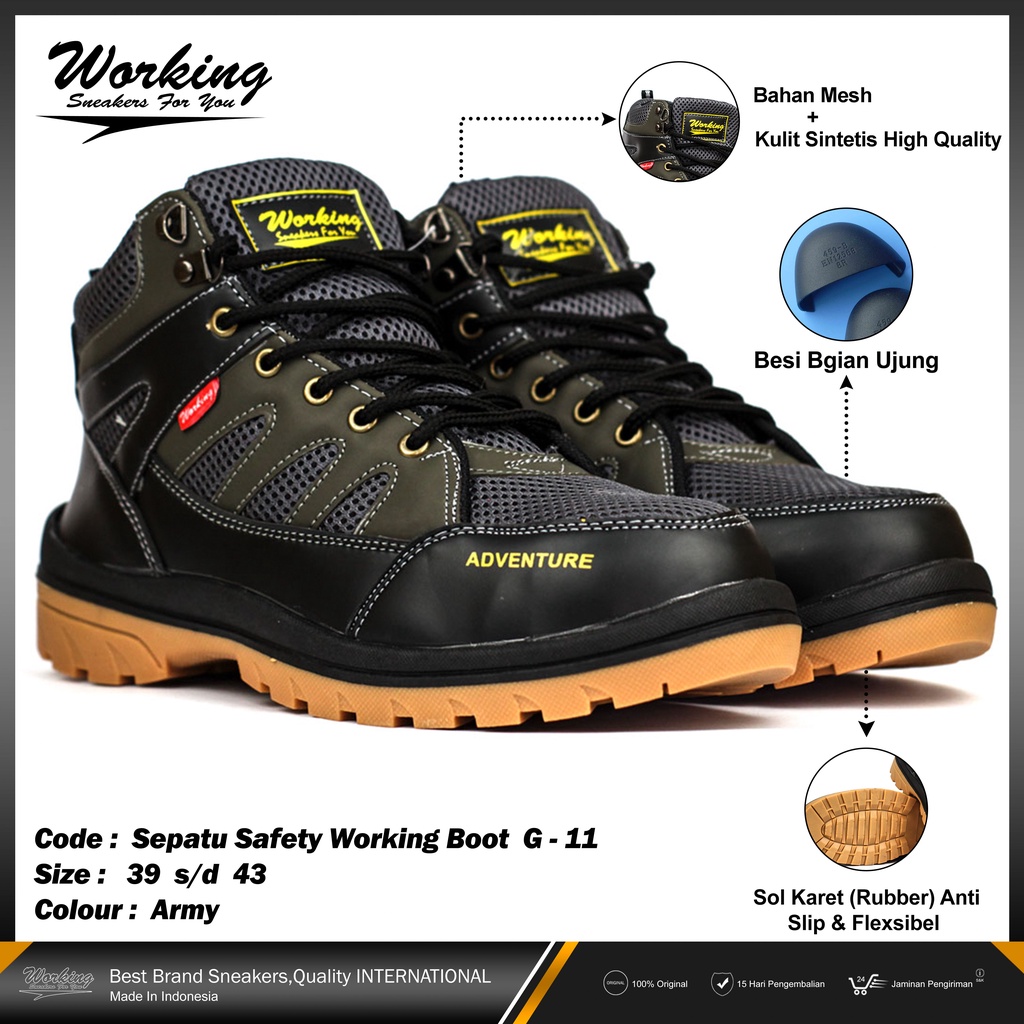 Working Sneakers For You Sepatu Boots Safety Ujung Besi Code G-11 Size 38-43