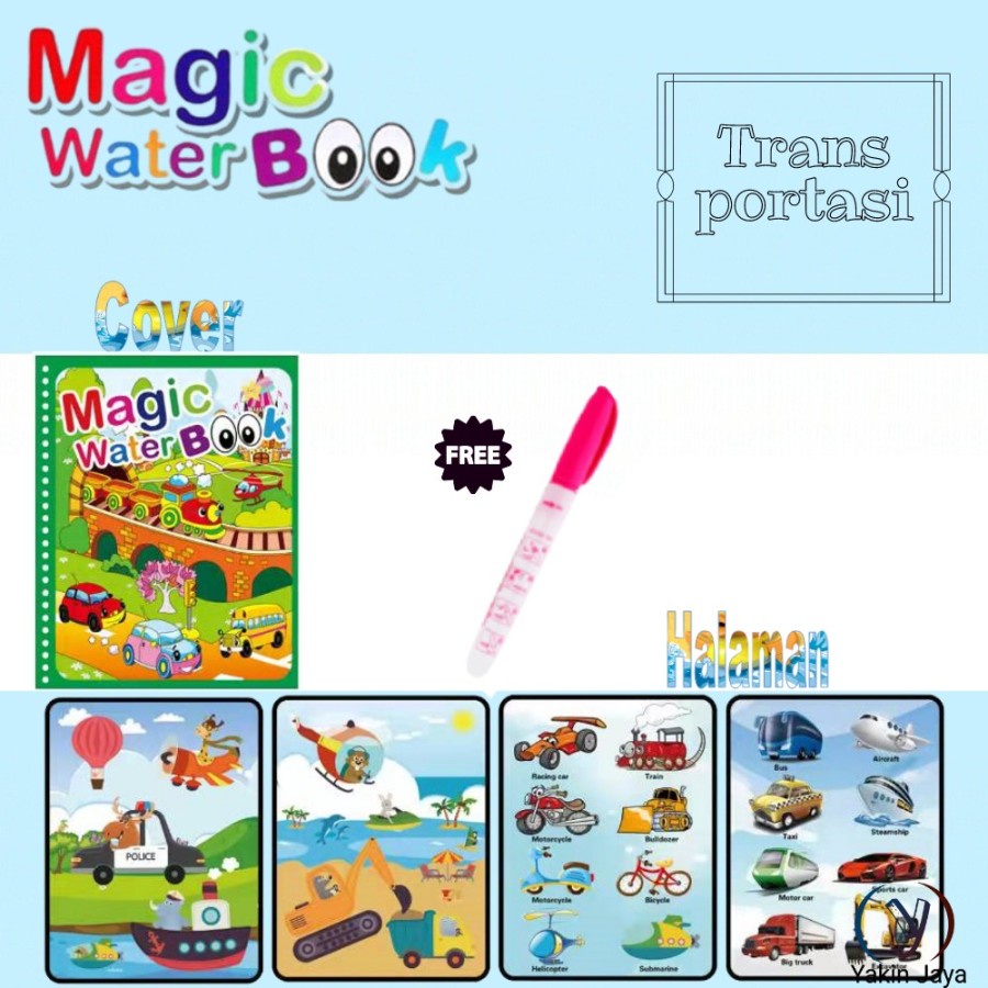 Mainan Anak Magic Water Book Buku Air Gambar Warna Free Pena Edukasi