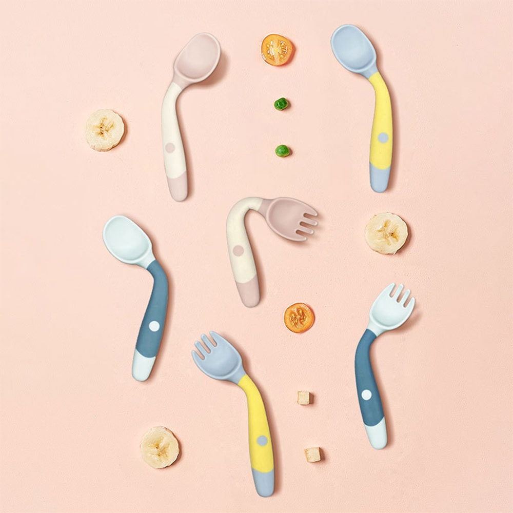 Halo Baby Sendok Garpu Makan Bayi / BPA free Baby Spoon Fork set free box bisa melengkung flexible
