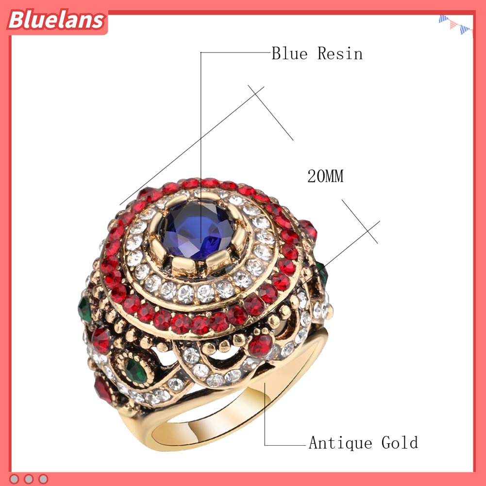 Bluelans Women Luxury Round Colorful Rhinestone Inlaid Finger Ring Party Jewelry Gift