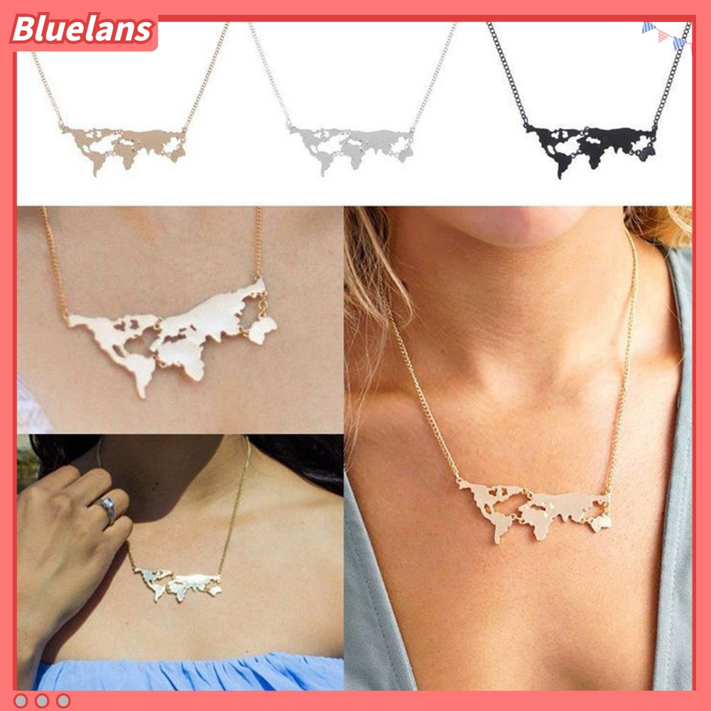 Kalung Choker Dengan Liontin Peta Dunia Abstrak Untuk Wanita