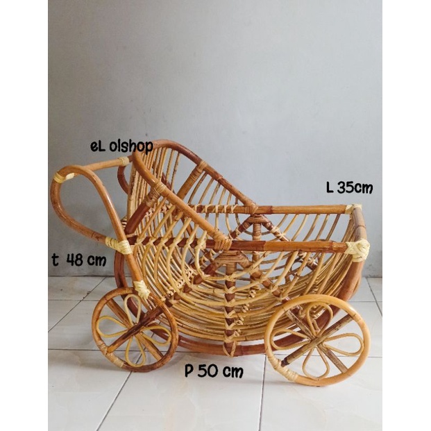 property foto bayi newborn stroller kereta rotan rattan ukuran sedang