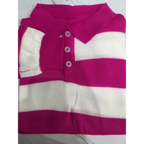 ATASAN RAJUT KERAH POLO KANCING / KNIT TOP / POLO KNIT STRIPE