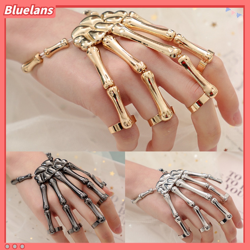 Gelang Tangan Elastis Bahan Alloy Motif Tangan Tengkorak Gaya Gothic Untuk Halloween