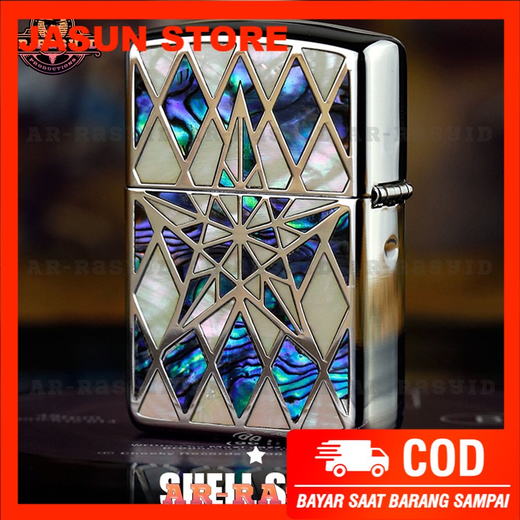 Bisa COD! Korek Api Minyak Zippo Silver Shell Motif Star Bintang 3915-16