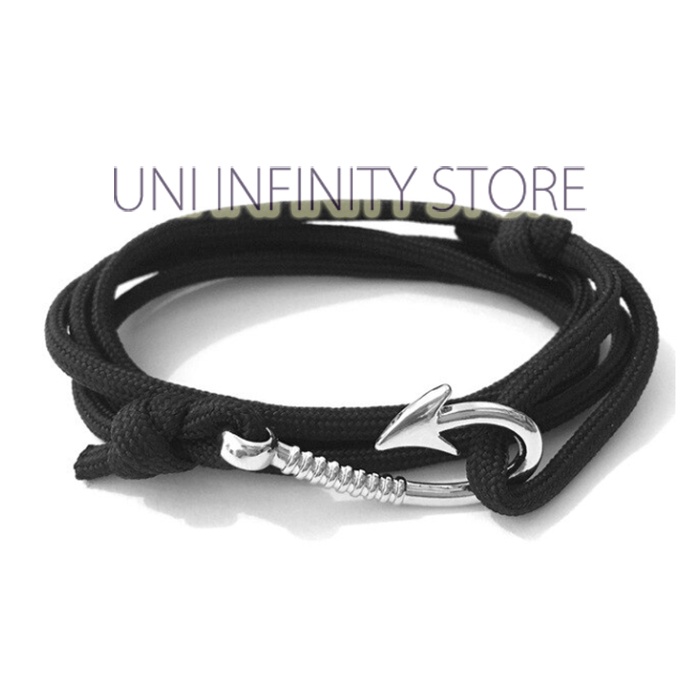 Jual JWBR0123 Gelang Tali Paracord Lilit Hitam Biru Hijau Tentara Kait Perak Krom Simple Pria