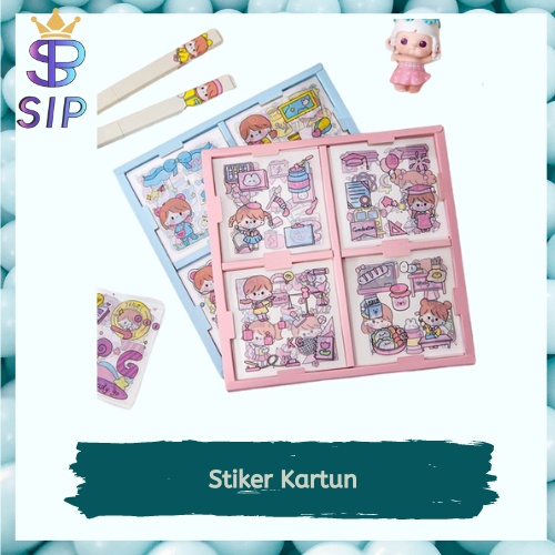 (100 Lembar) Stiker Motif Kartun Korea Lucu Anti Air Dekorasi Handbook Scrapbook DIY/ Stiker 2D Sticker botol minum 2D plastik