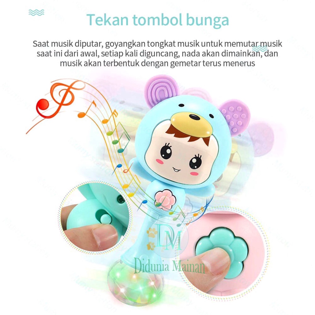 Mainan musik anak bayi tongkat lighting music rattle stick teether silikon