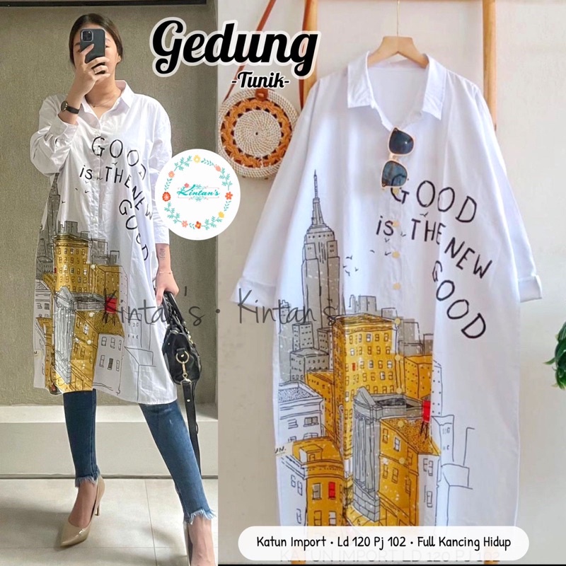 Tunik motif amplop kartun putih fashion wanita print kekinian jumbo katun import