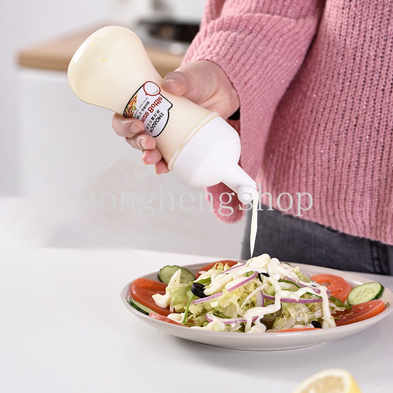 Botol Remas 350ml Bahan Plastik Dengan Skala Untuk Saus Mustard / Madu / Minyak Zaitun / Salad