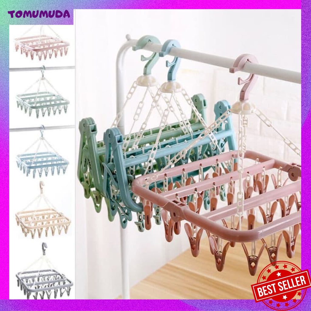 TOKOMUDA Gantungan Jemuran Hanger Kaos Kaki Pakaian Dalam 12/32 jepitan Multifugsi Anti Angin LG66