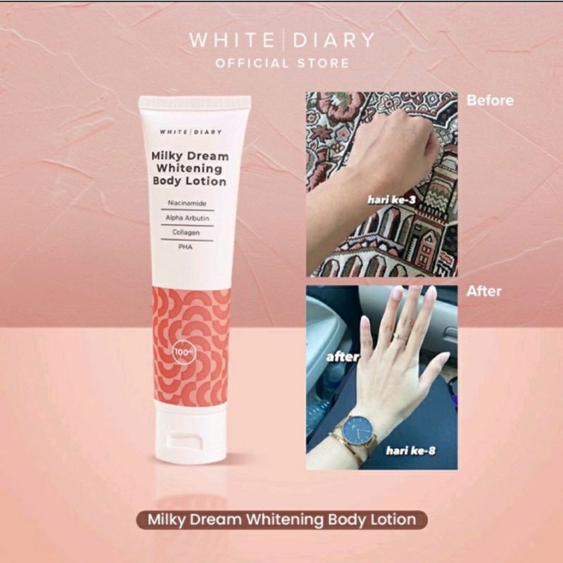 White Diary Milky Dream Whitening Body Lotion / Lotion White Diary / Sabun white diary