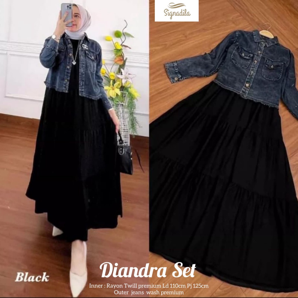 One Set Dres Outher Jaket Jeans Crop Rawis One Set Inner dan Jaket 2022-hitam jaket+Inner