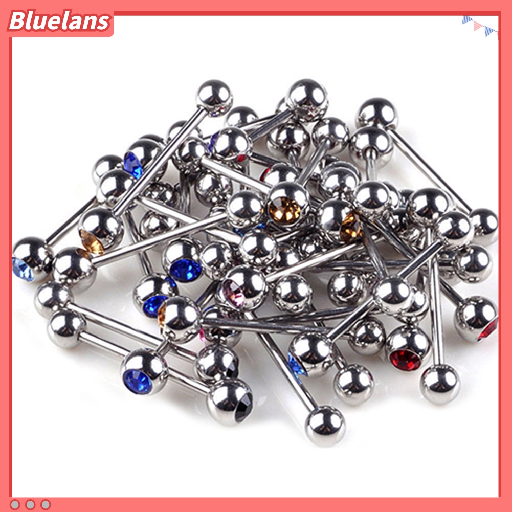 Bluelans 10Pcs Unisex Punk Mixed Rhinestone Ball Barbell Tongue Bars Rings Body Piercing