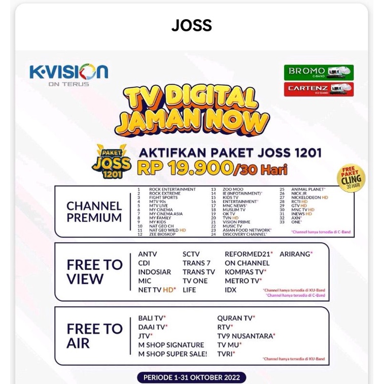 Paket Joss K vision Joss K-vision 30 hari