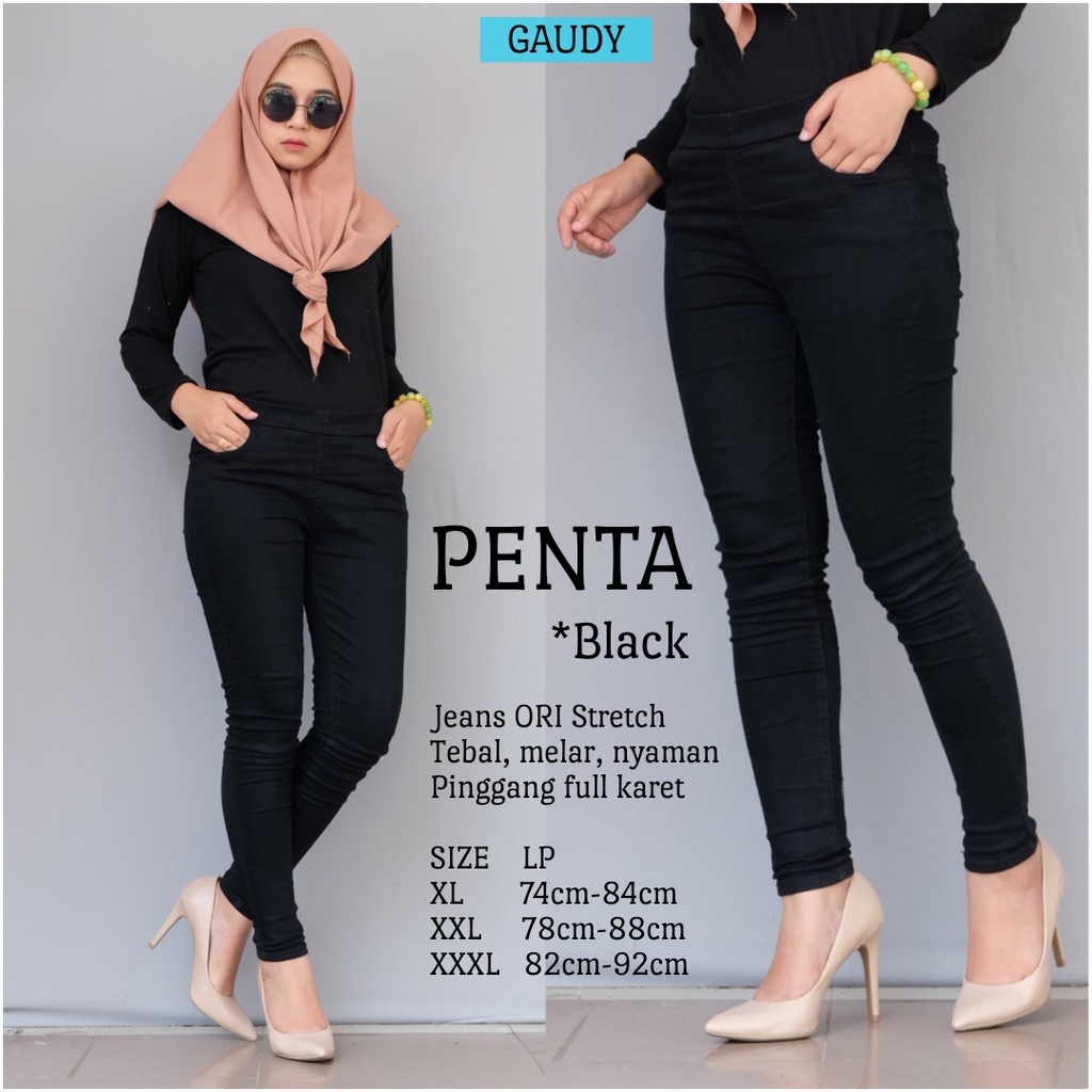 RHIANA JEGGING JEANS POLOS WANITA // CELANA JEANS PINGANG FULL KARET