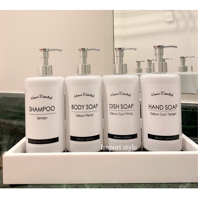 botol PUTIH GLOSSY EXCLUSIVE 500ml STIKER KOTAK TULISAN . aesthetic bottle minimalist refill tempat sabun cair label estetik bathroom and kitchen