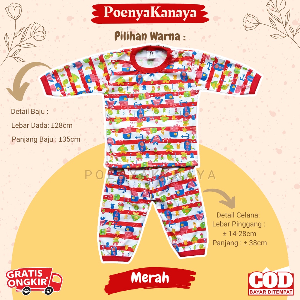 Setelan Baju Bayi Piyama Bayi Panjang Motif Ocean Yeiko 6-18 bulan SPY135