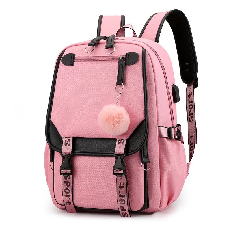 KS - Tas Ransel Anak Remaja Perempuan Simple Ransel Anak Sekolah Tk SD SMP Free Gantungan Pompom