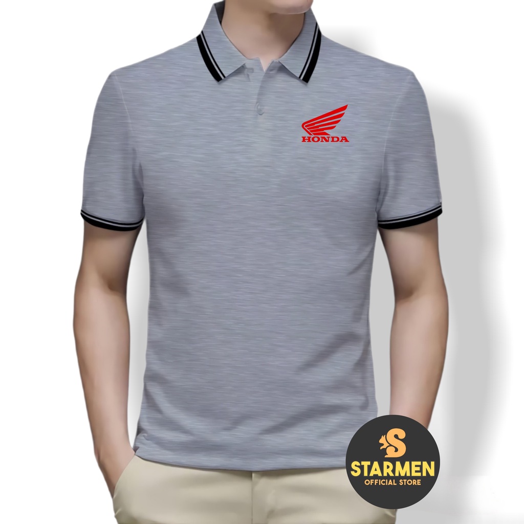 Kaos Polo Shirt Pria Kerah List Putih Logo HONDA RED