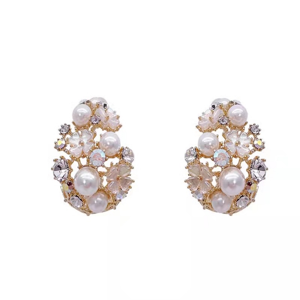 Anting Tusuk Motif Bunga Hias Mutiara Mewah Untuk Wanita