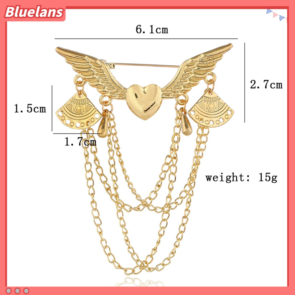 Bluelans Retro Angel Wing Heart Shirt Suit Collar Tip Lapel Brooch Pin with Chain Tassel