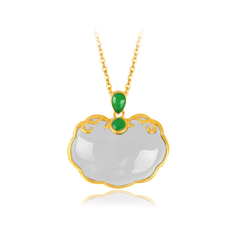Goldkingdom Perhiasan Fashion Emas Asli Kadar 375 Bangkok Aksesoris Ready Stock Panjang Umur Kunci Kalung Transfer Perempuan Dan Tian Baiyu Aman Lock Necklace