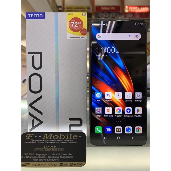 TECNO POVA 2 RAM 6GB 128GB BLACK - SECOND FULLSET ORI - HELIO G85 - 7000mAh - 18W Fast Charging