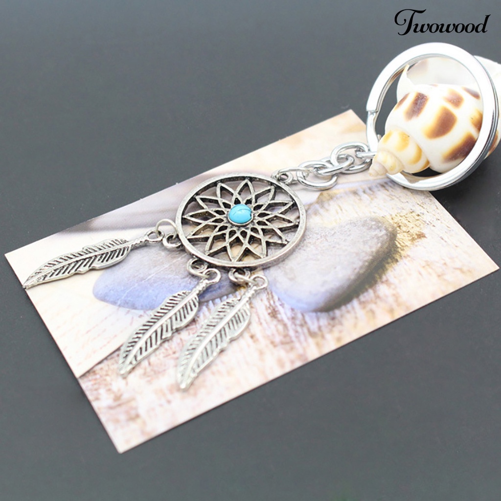 Twowood Gantungan Kunci Dream Catcher Hiasan Batu Turqoise Imitasi