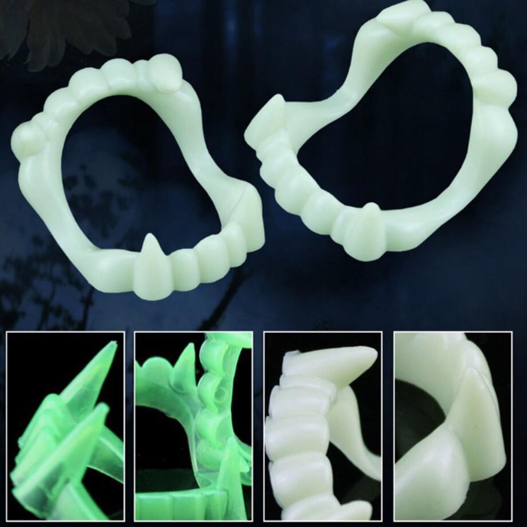 Ga-5pcs Gigi Palsu Halloween Simulasi Glow in The Dark Gigi Palsu Vampir Halloween Plastik Untuk Topeng